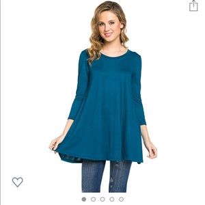 Fumos Women’s Tunic 3/4 Sleeve Round Neck Teal